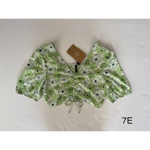 Vero Moda‎ Vmhenna Lime Floral Cropped Blouse Top Size Small NWT - Picture 1 of 6